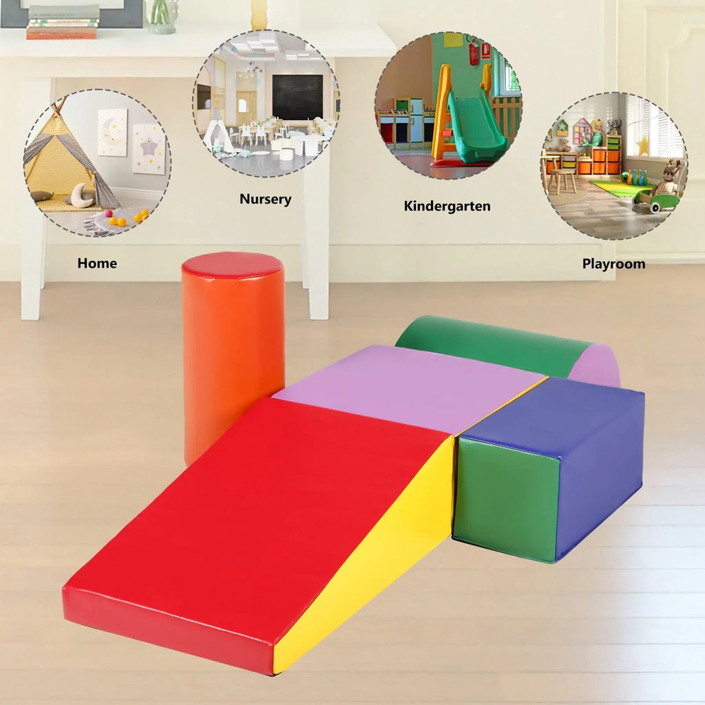 Yellow Climb Toddler, and Toy AILEEKISS 5Pcs Baby Blocks & for Indoor, Foam Crawl Climb Red Soft Set