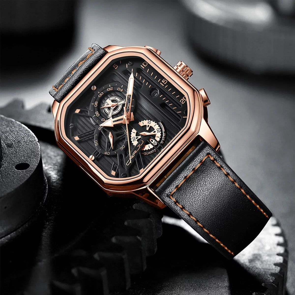 Quartz Business Leather Men's Chronograph Waterproof Date Luxury Watch Luminous