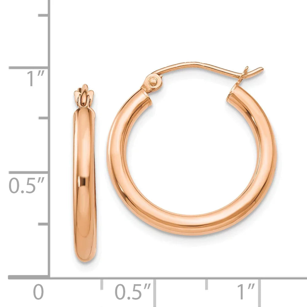 14kt and Rose Tube Men Earrings; Gold Lightweight for Real Teens; and Polished 2.5mm for Hoop Adults Women