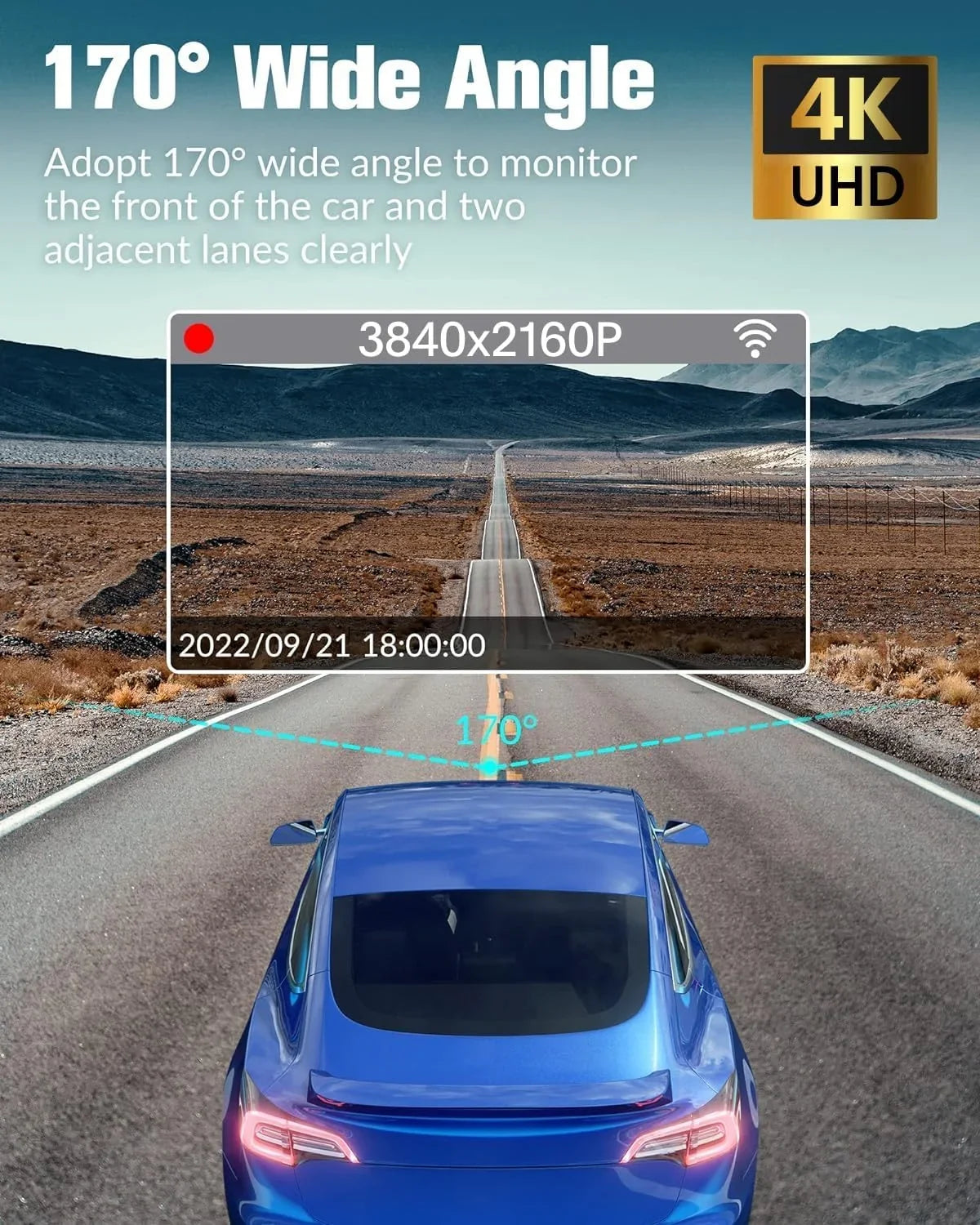 Angle,2.0'' 3 Card,Built-in Vision,170°Wide Free Inside,4K for UHD Mode Cars Screen,WDR,Loop with Full Channel Super Rear Front Dash Dash Parking Camera 32GB SD and Night Cam IPS Recording,24H