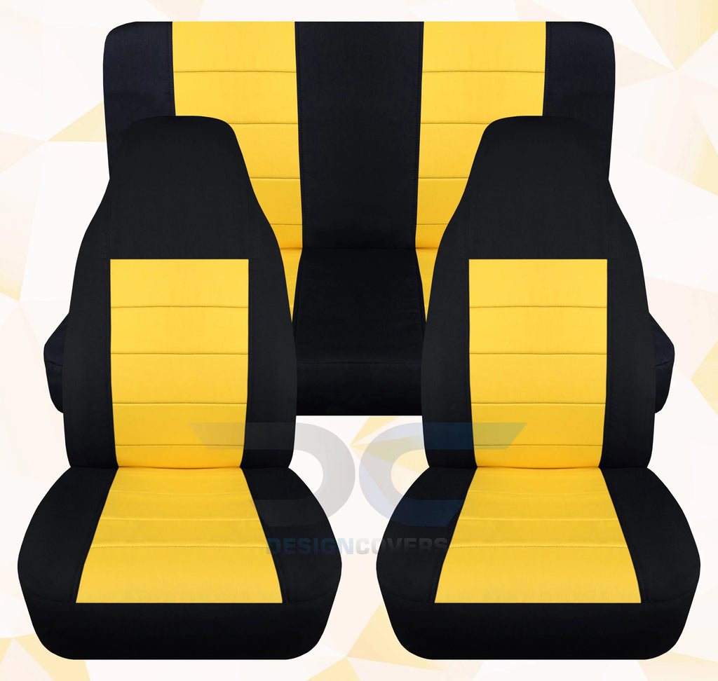 Seat Tone LJ Front&Rear Two Full - Wrangler Set and Covers:Black Jeep with 2003-2006 Compatible T239-Designcovers Yellow