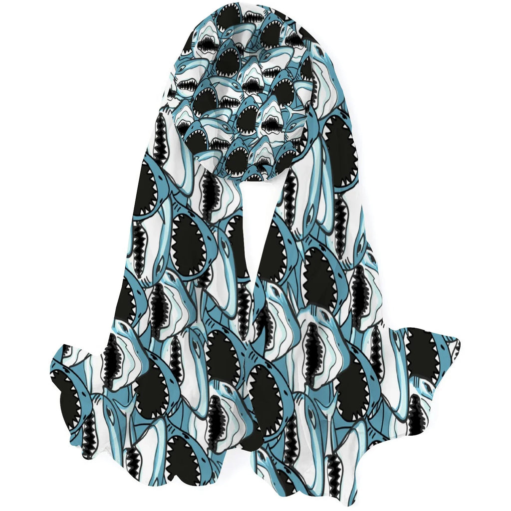 Wraps Gift for Oblong Shawls Silk Women Sunscreen Large Wraps Hair Neck FREEAMG Scarf Headscarf Packed Angry Long Shark