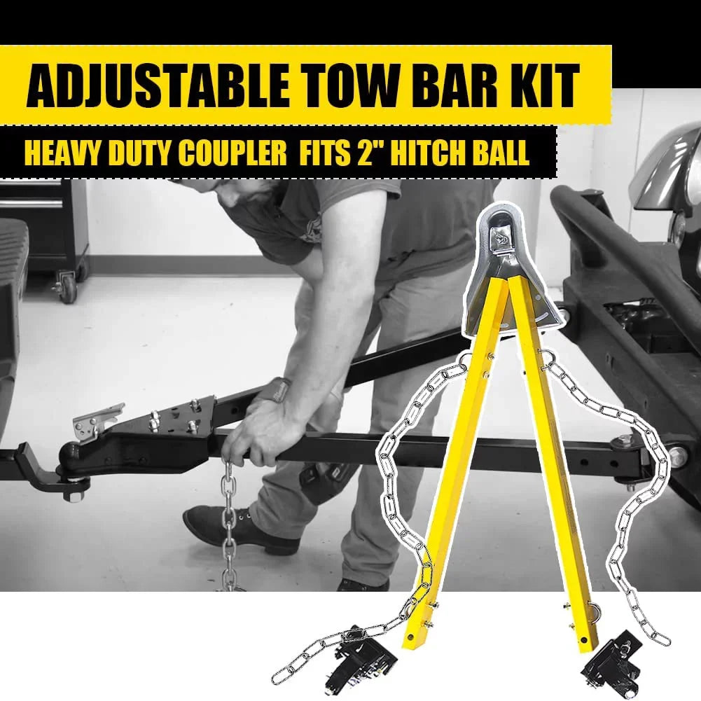 Adjustable Towing w/Chains HPDAVV Bar Compatible Tow Jeep with Kit / Yellow Adjustable System Tow Car Bar RV 5000lb Mount Truck Bumper