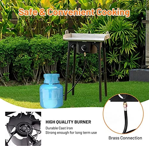 for BTU Cast exterior Burner Camping, Patio, Cooker Patio w/Detachable Portable Moccha Propane Legs, Burner Stove Perfect RV 000 Iron Cooking Single 100, or Gas