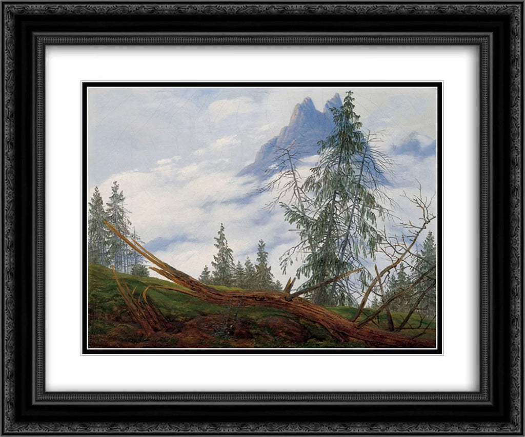 with Print 2x David Peak Black Art Clouds' Drifting 'Mountain Caspar Matted Framed Friedrich 24x20 Ornate