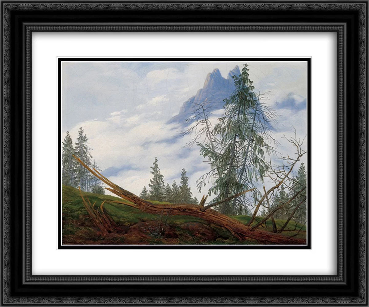 with Print 2x David Peak Black Art Clouds' Drifting 'Mountain Caspar Matted Framed Friedrich 24x20 Ornate