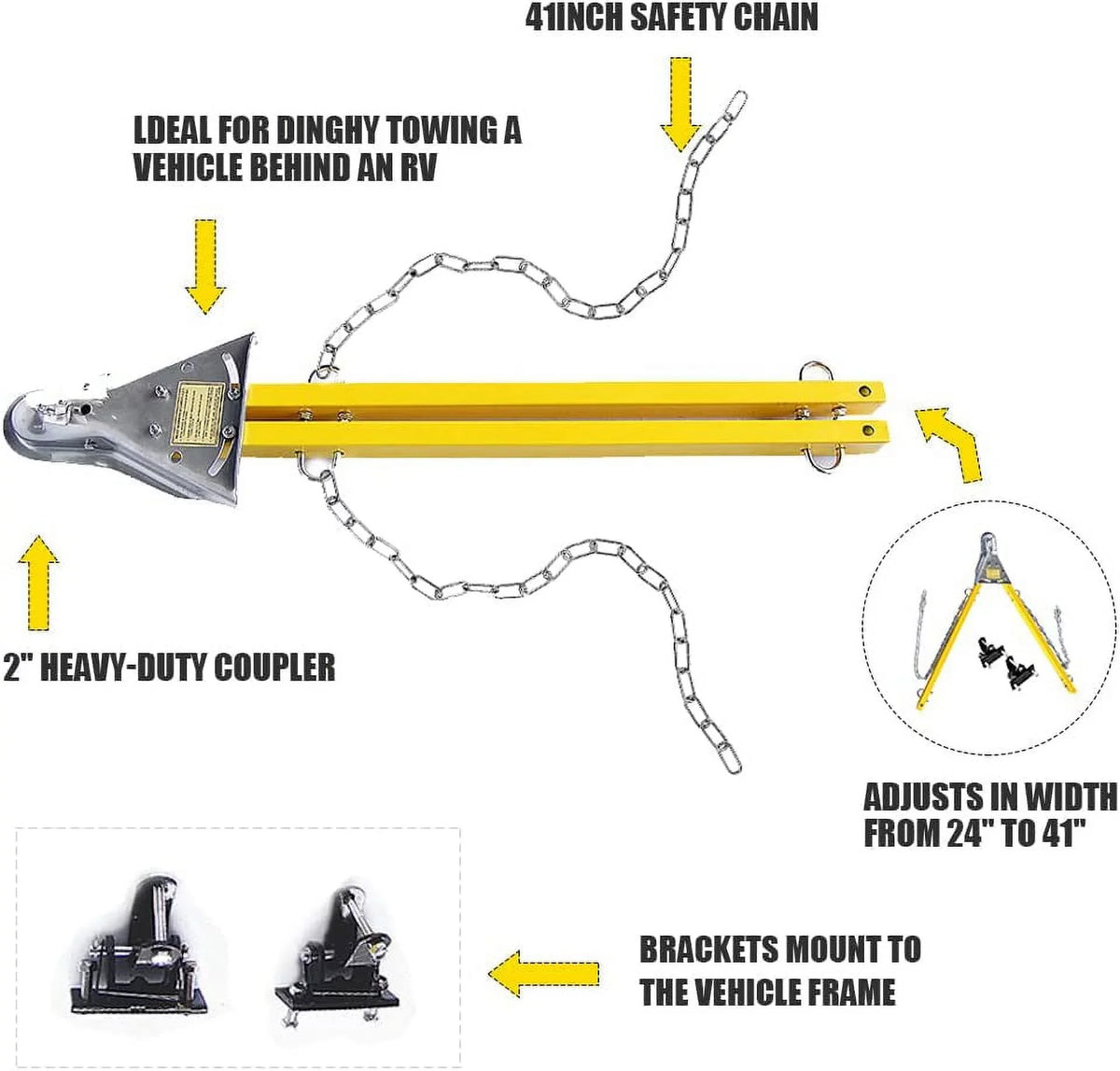 Adjustable Towing w/Chains HPDAVV Bar Compatible Tow Jeep with Kit / Yellow Adjustable System Tow Car Bar RV 5000lb Mount Truck Bumper