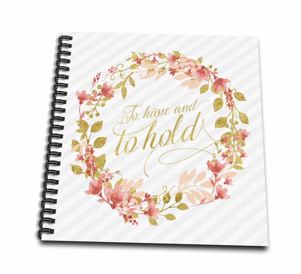 Faux Notepad, 3dRose Mini Echo 4-inch and Leaf by Wreath Vows Gold - with Peach 4 Wedding Floral
