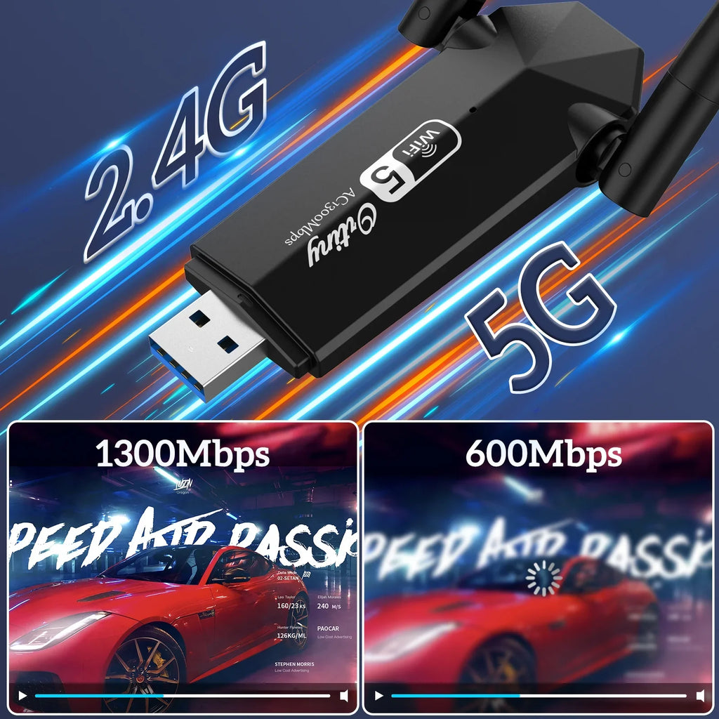 Dual Windows WiFi Network Dongle WiFi 11/10/8/7, for Mac OS USB Adapter Laptop Desktop Dual 1300Mbps USB Ortiny Wireless WiFi Adapter, Wireless PC, Band 10.9-10.15 for 5G/2.4G Supports Band Adapter