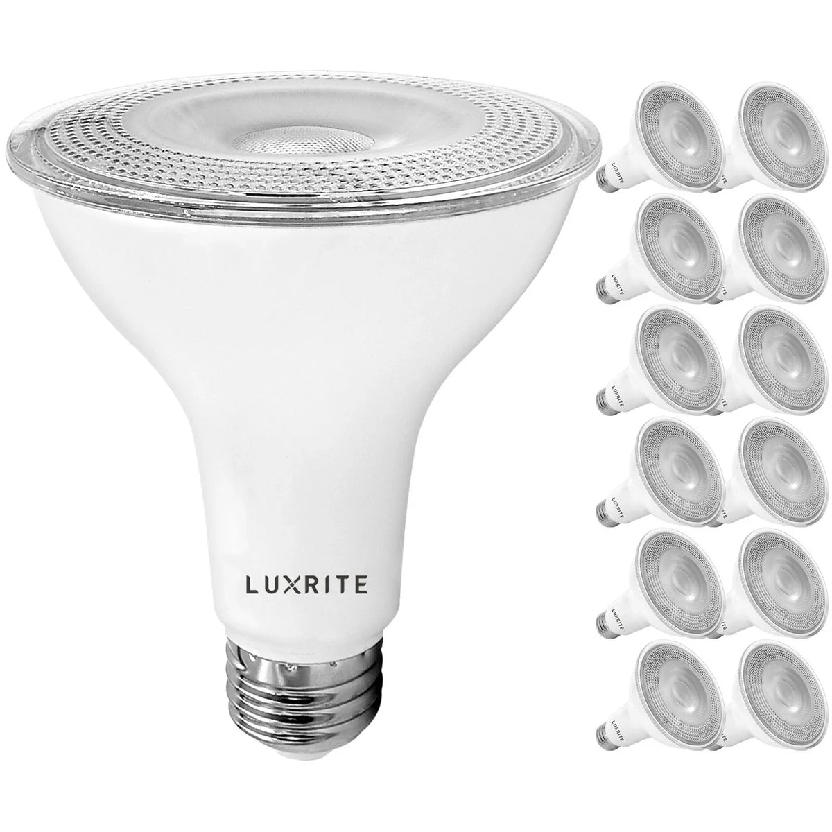 UL White LED 850 2700K PAR30 Lumens Flood Base Wet Light Rated Bulb Luxrite 11W Warm 12-Pack Listed E26 Dimmable