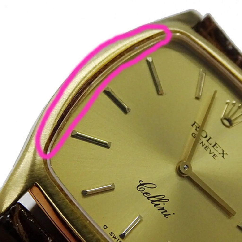 watch Authenticated Used winding gold Cal.1600 hand brown 750YG men's 3805 leather polished Cellini