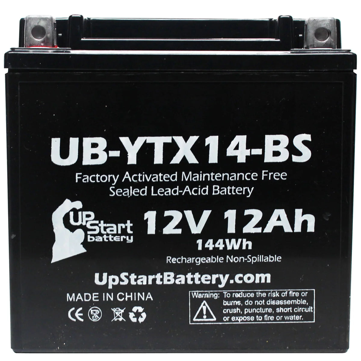 GS Activated, Battery Battery 800 Maintenance Replacement Factory - 5-Pack Free, CC Motorcycle 2010 for UpStart UB-YTX14-BS 12V, 12AH, F800ST,