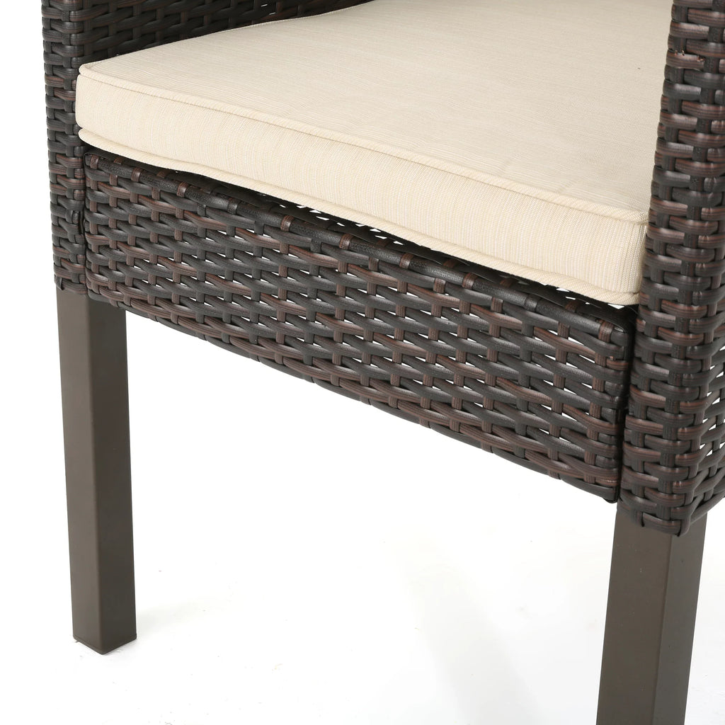 Wicker Rectangular Cushions, 9 exterior Noble Dining with Multibrown, Piece Arcadia Set Beige House