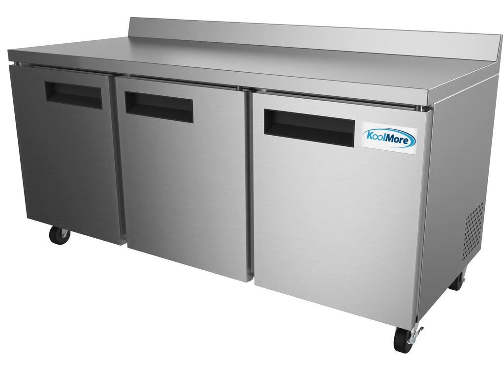 in Cu. Commercial KoolMore 72 Refrigerator Steel, in. Worktop Stainless Three Door ft. 16.9