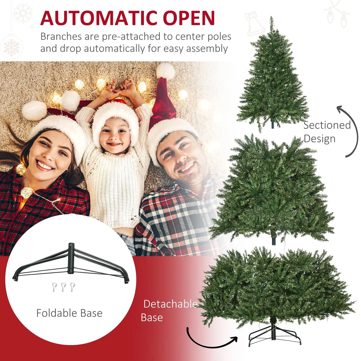 Lights Branches, Tips Christmas Douglas White Full and HOMCOM with 7ft Pre-Lit Warm Fir Tree 700 2154 LED Realistic Artificial