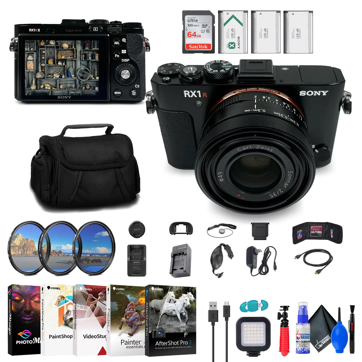 '+ Digital II Card Cyber-shot 64GB More Filter Kit + DSC-RX1R Camera +