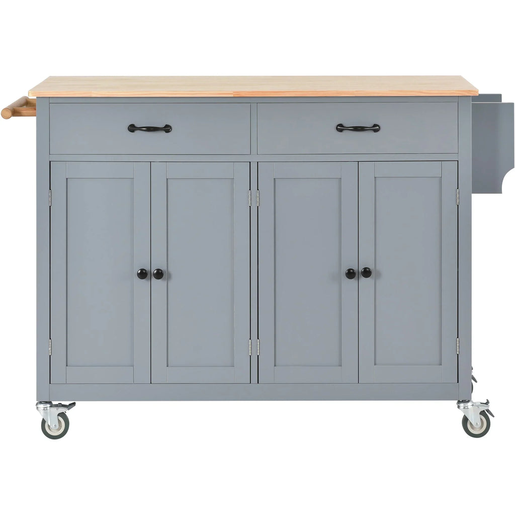 Wood Wheels Granite Grey Cart and Island Top Solid - Blue Kitchen Locking with