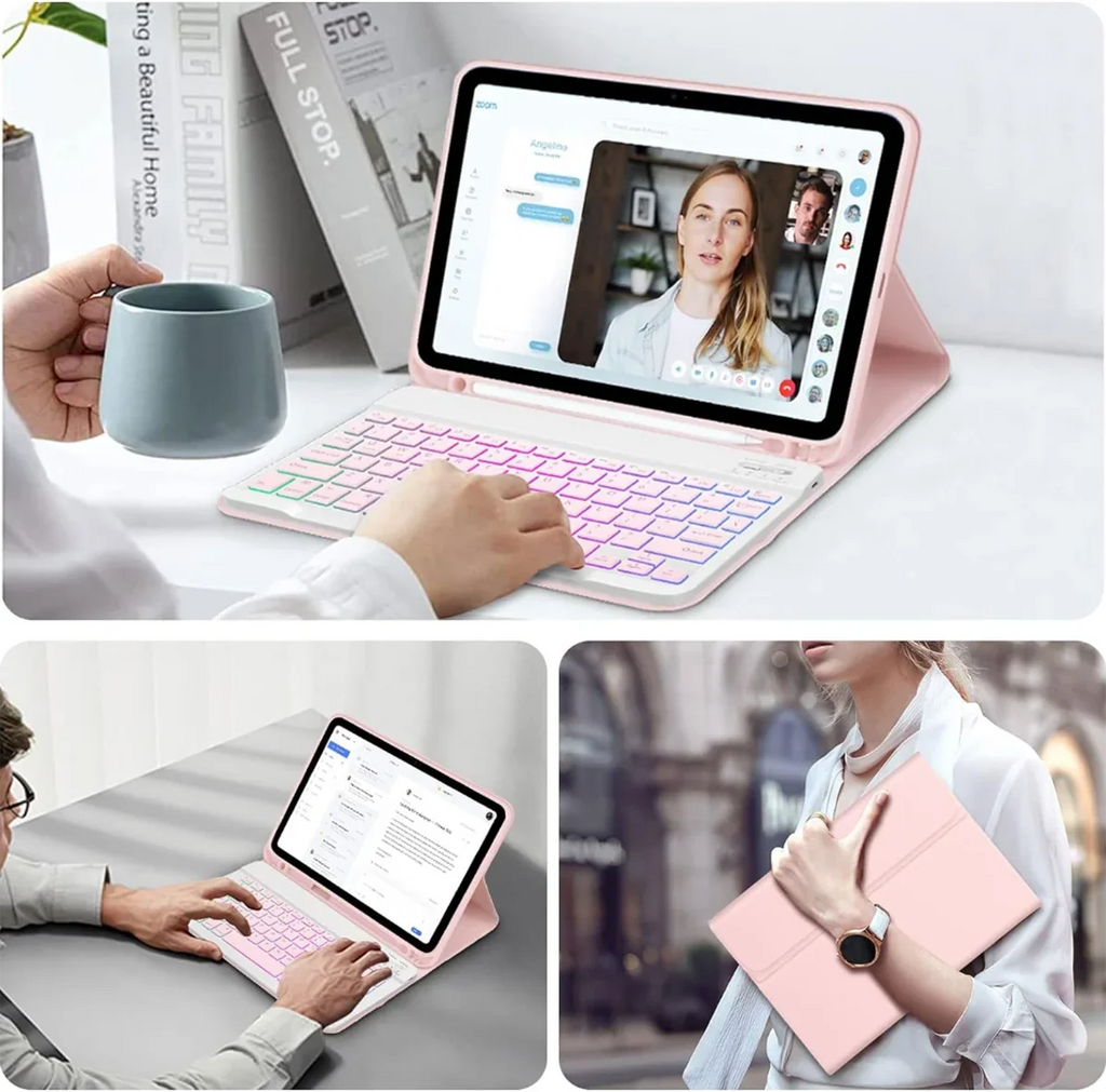 Generation, iPad Case for iPad Wireless Slim with Keyboard Pencil Protective Holder, 10th 10th Case Case 10.9 Detachable -pink Inch Generation Keyboard for