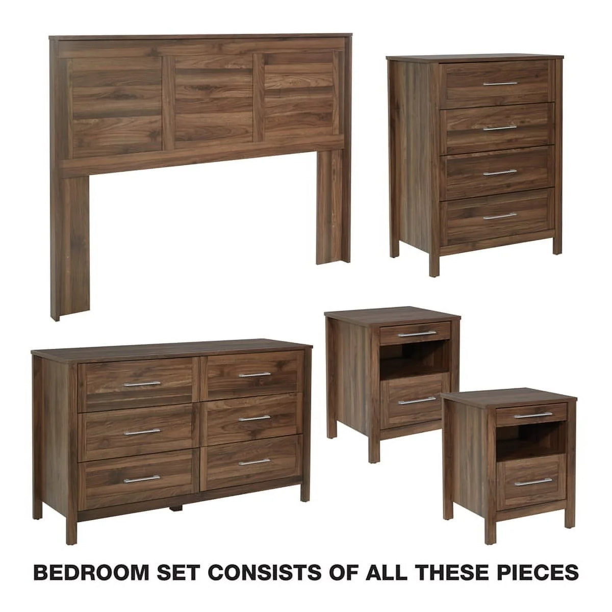 Stonebrook Classic Walnut Set Bedroom Finish in 5 Piece Deluxe Wood Queen/Full
