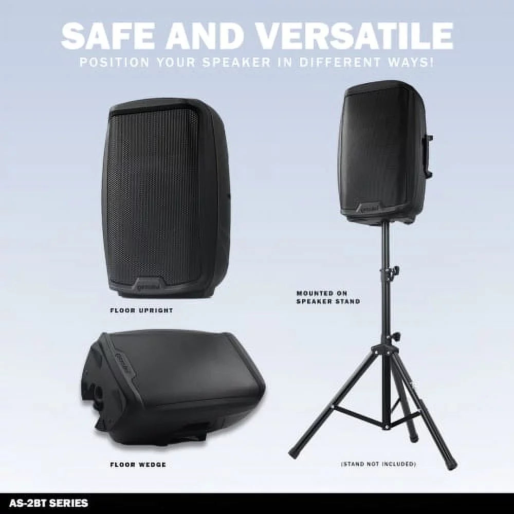 Watts 1500 System PA Inch DJ Active 12" Sound Bluetooth Pro RCA AS-2112BT New XLR Gemini Speaker