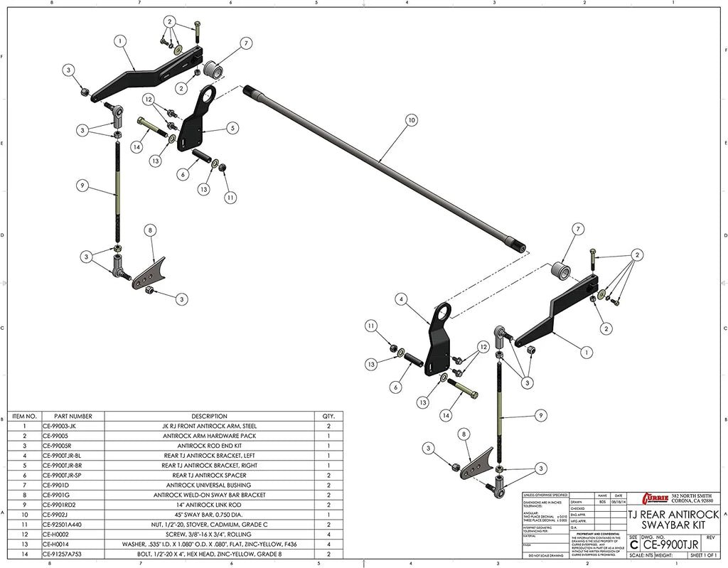 For CE-9900TJR Sway TJ/LJ Antirock Kit Currie Enterprises Rear Bar