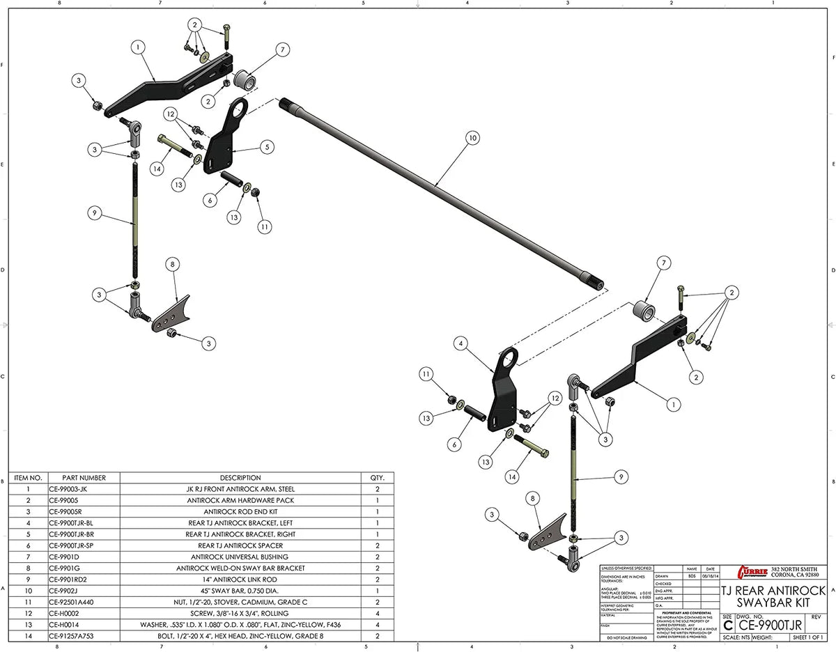 For CE-9900TJR Sway TJ/LJ Antirock Kit Currie Enterprises Rear Bar