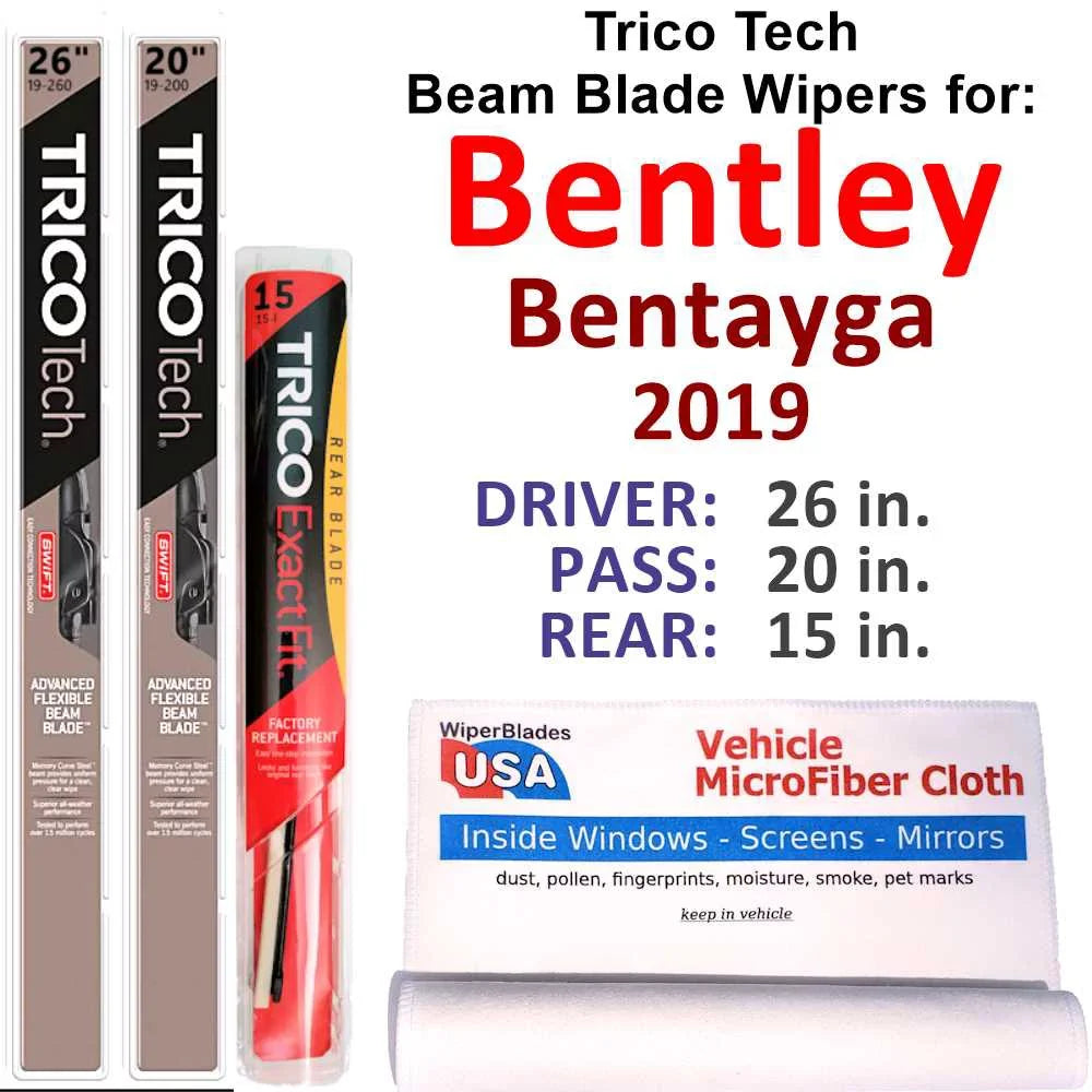 Bentley Beam Blade Wipers of Wiper 2019 3) Bentayga w/Rear (Set