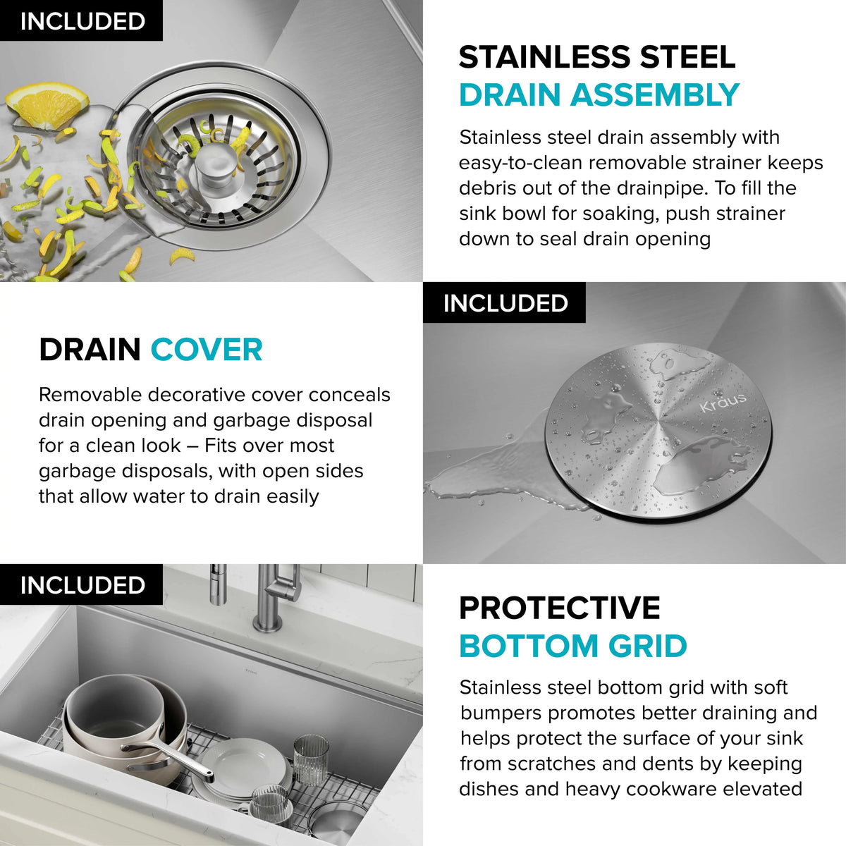 16 Kore Single 28Undermount Steel with Accessories Sink Workstation Kitchen Stainless Kraus Bowl Gauge