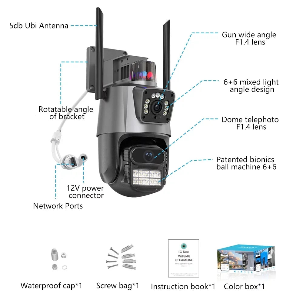Dual Night View, Audio 360° Vision, Camera, Waterproof 2-Way Cameras Kepeak Wi-Fi Security Surveillance Home exterior Lens
