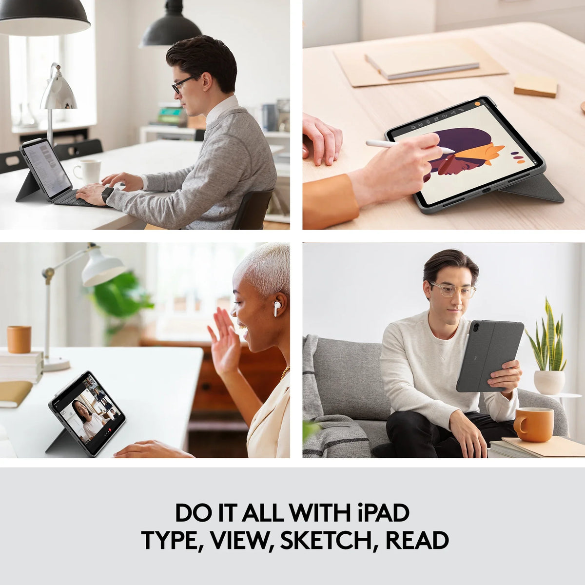2022) Restored 5th 2020, Oxford Keyboard Logitech Touch Case, (4th, - Gray iPad gen (Refurbished) Air Combo