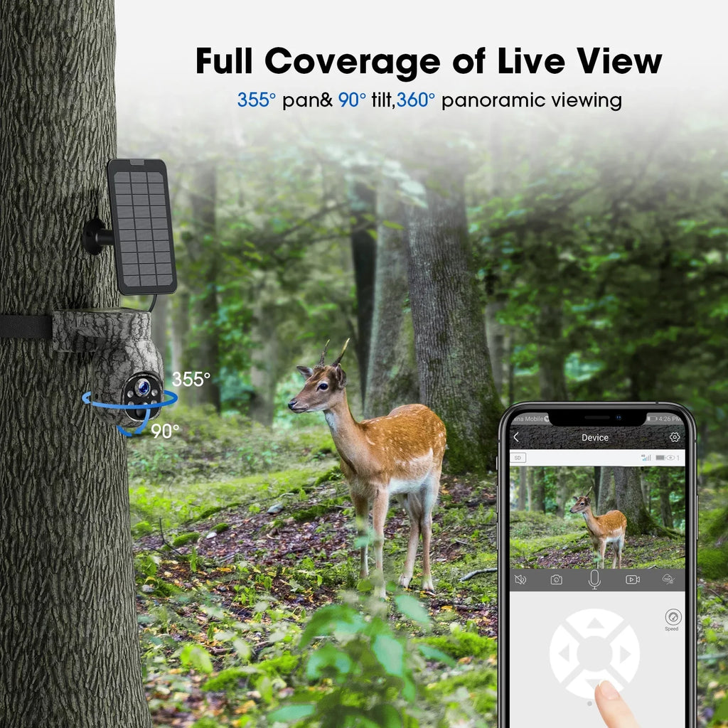 Cam Game Hunting Wireless 90°Tilt, Trail LTE, Card SIM Night Camera WiFi Cellular with Motion, PIR 4G CAMPARK Security Solar No Cloud Live Vision, 2K 360°Pan View, Camera Storage, Waterproof, with &SD
