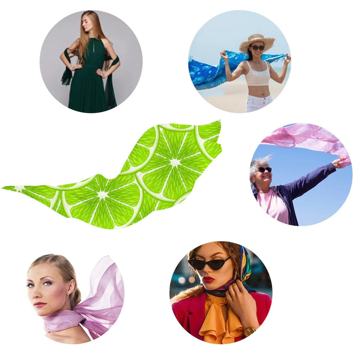 Hair Large for Women Gift Silk Scarf Sunscreen Headscarf Shawls Neck Long Slices FREEAMG Wraps Packed Lime Oblong Wraps