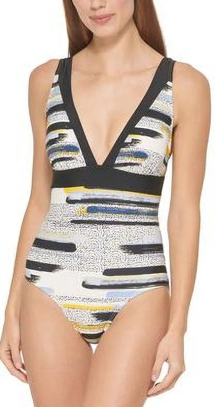 Swimsuit, US MULTI One-Piece Deep-V Printed 4 DKNY
