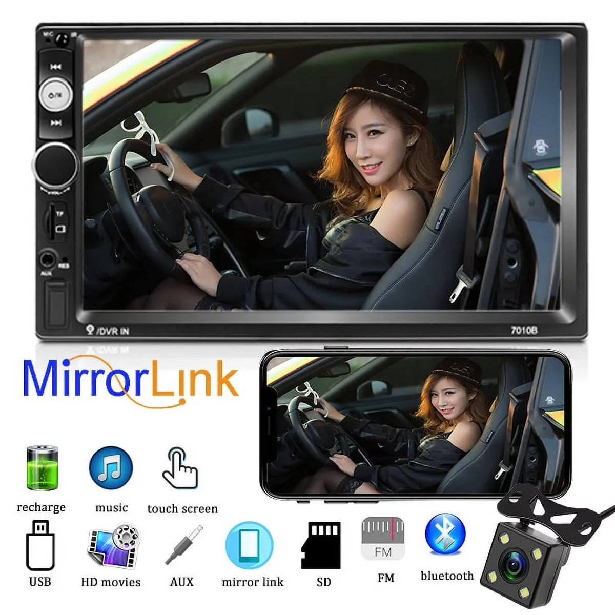 Bluetooth /TF Camera/ Mirror MP4 /FM Screen Car Audio with radio DIN /Video View HD Link /Car /USB 2 car Touch /AUX player Inch Stereo Rear MP5 7 Car