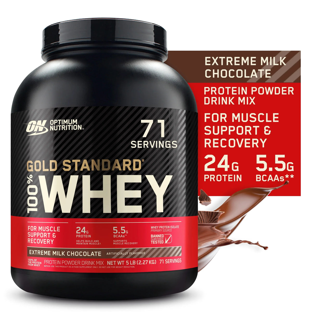 Standard Nutrition, Optimum 5 71 Chocolate, Powder, 100% Gold Extreme Milk Whey Protein Servings lb,