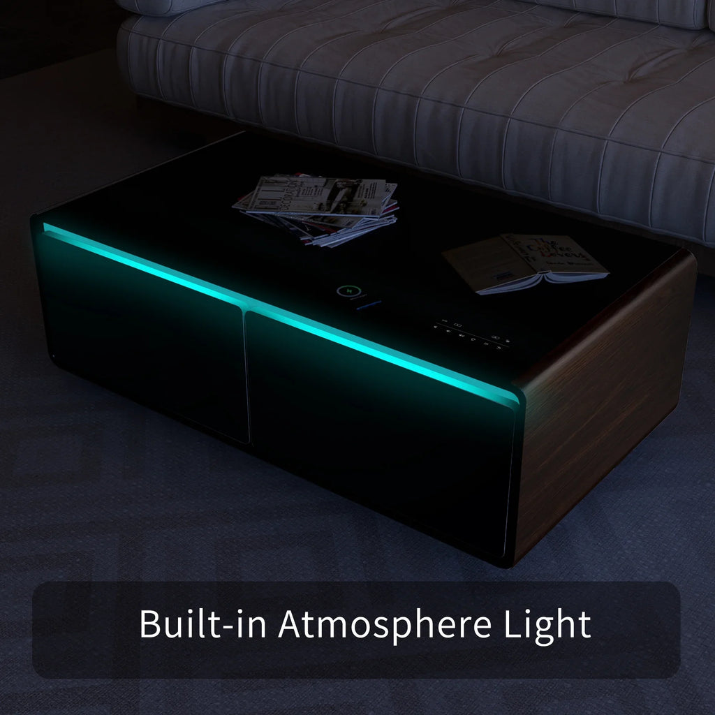 Fridge, Coffee Panel, Socket, Speaker, Atmosphere Table Smart Interface, Touch Charging Bluetooth Outlet Control with Modern Module, light, USB Wireless Power Built-in Protection, Brown