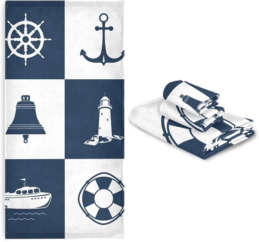 Bathroom Bath Lighthouse GZHJMY Anchor Vessel 3 Towels for Soft Hand Towel Piece Sailing Fingertip Absorbent Cotton Towels Decorative Checked Sets