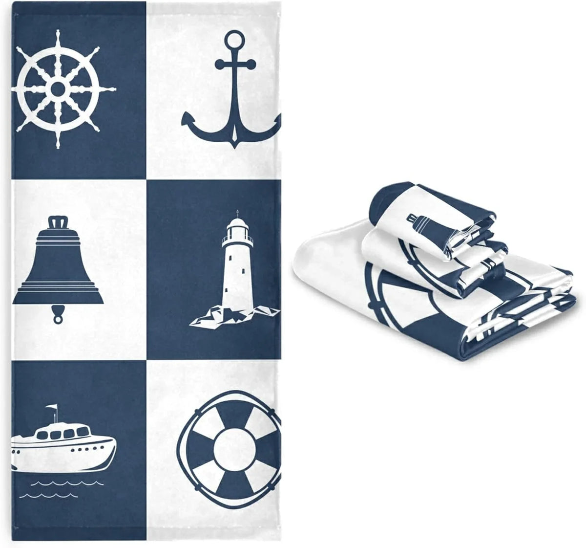 Bathroom Bath Lighthouse GZHJMY Anchor Vessel 3 Towels for Soft Hand Towel Piece Sailing Fingertip Absorbent Cotton Towels Decorative Checked Sets