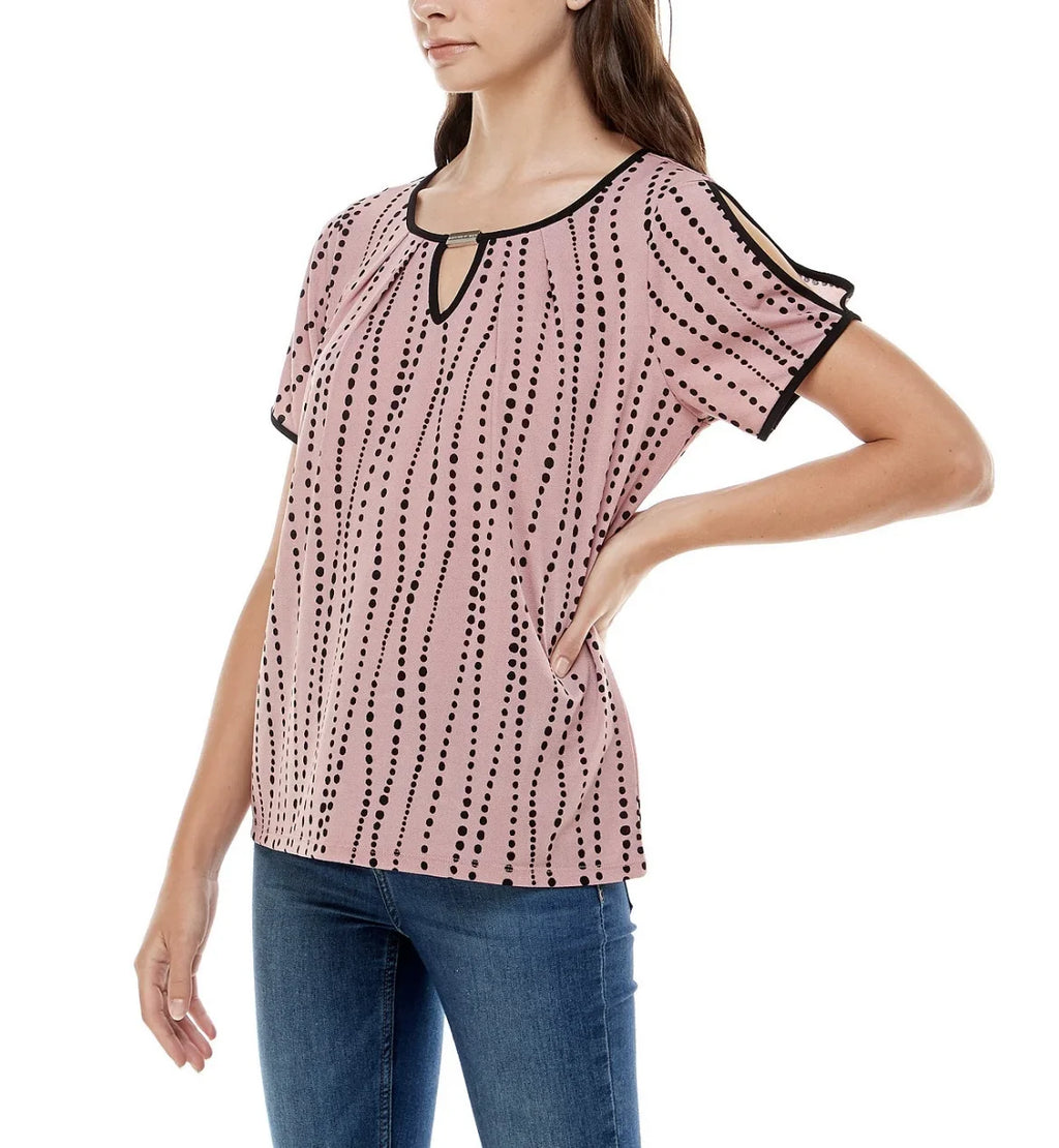 Sleeve Vittadini Adrienne Contrast dimension Keyhole Women's XL Split Binding and Top