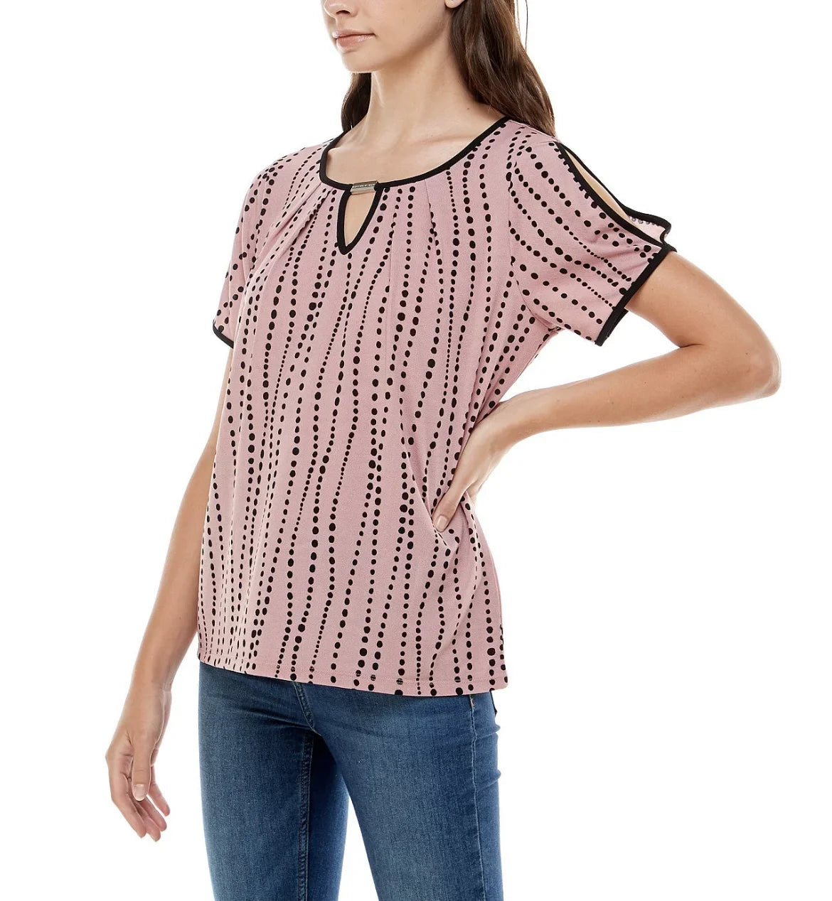 Sleeve Vittadini Adrienne Contrast dimension Keyhole Women's XL Split Binding and Top