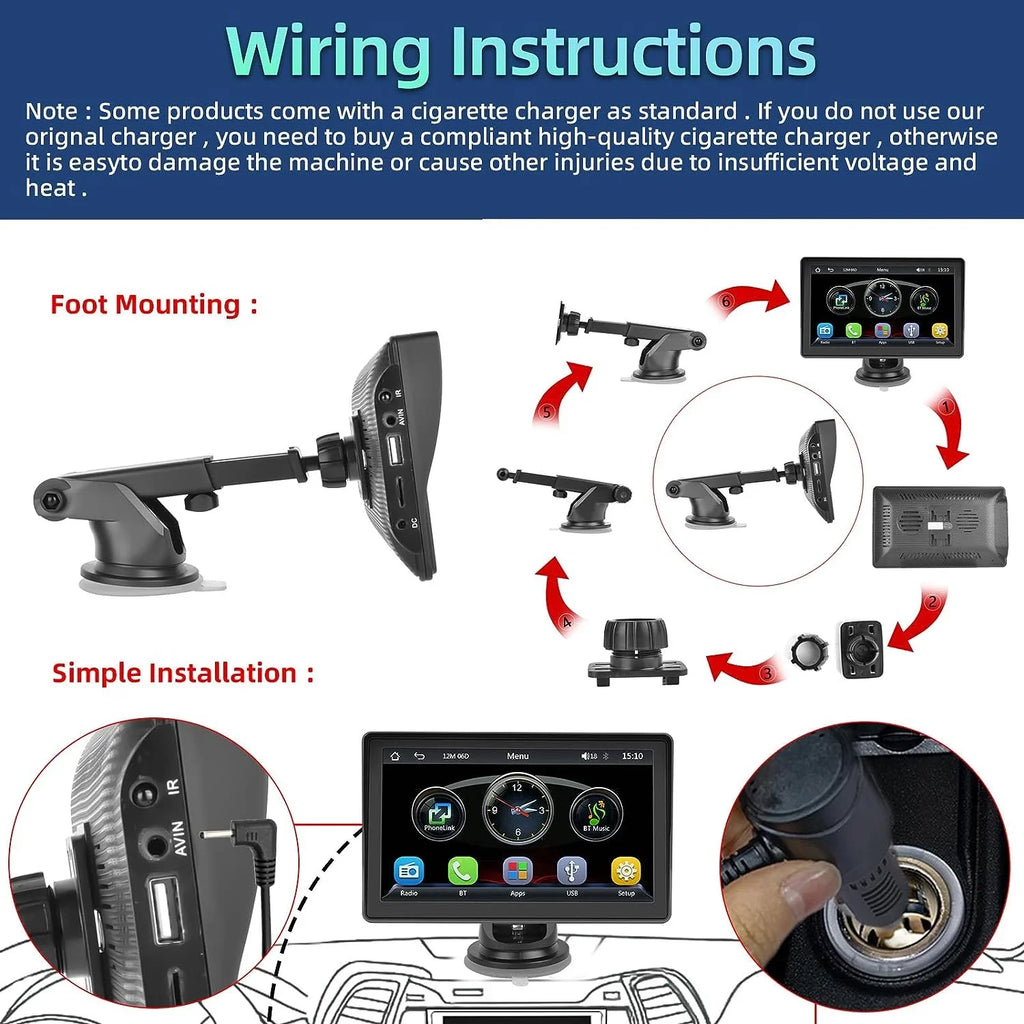 FM Bluetooth Camera Portable Radio with Podofo Android Wireless Screen Link 12-30V Touch TF/USB Carplay Stereo Backup Mirror for Auto Car Car Pickup, 7" Suv Van