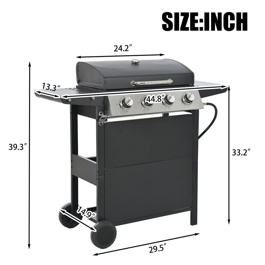 Grill Stainless Side Patio Grilling 4-Burners Gas Space Black Shelves Thermometer Garden Burner Two Steel BBQ - Barbecue