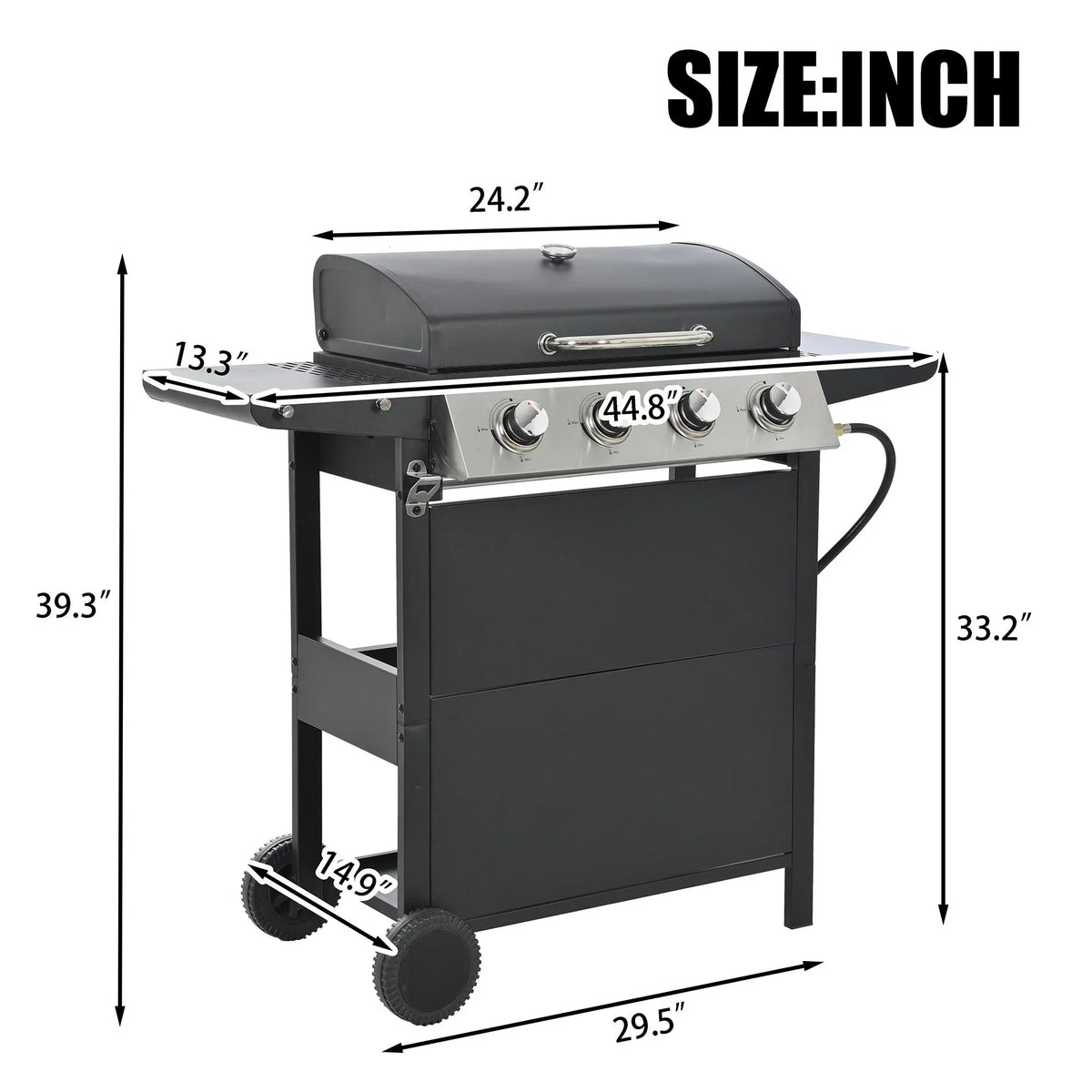 Grill Stainless Side Patio Grilling 4-Burners Gas Space Black Shelves Thermometer Garden Burner Two Steel BBQ - Barbecue