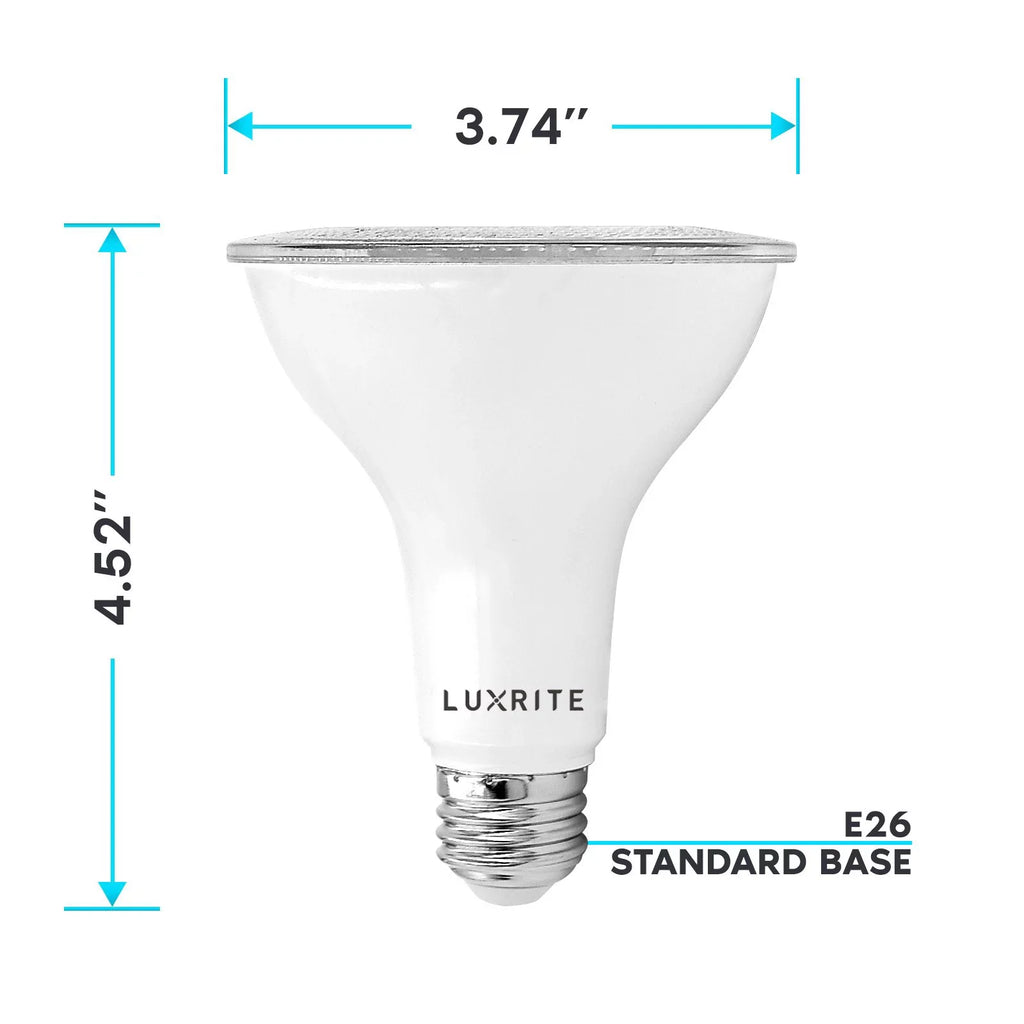 UL White LED 850 2700K PAR30 Lumens Flood Base Wet Light Rated Bulb Luxrite 11W Warm 12-Pack Listed E26 Dimmable