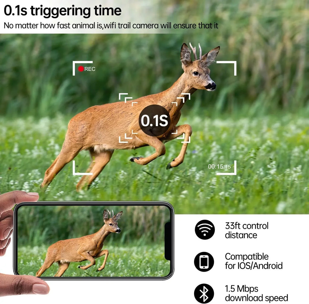 Vision 1296P Bluetooth Trail Night 30MP Hunting CAMPARK WiFi Wildlife Motion Game for Camera Camera Infrared Monitoring with Activated Trail with IP66 Waterproof Camera