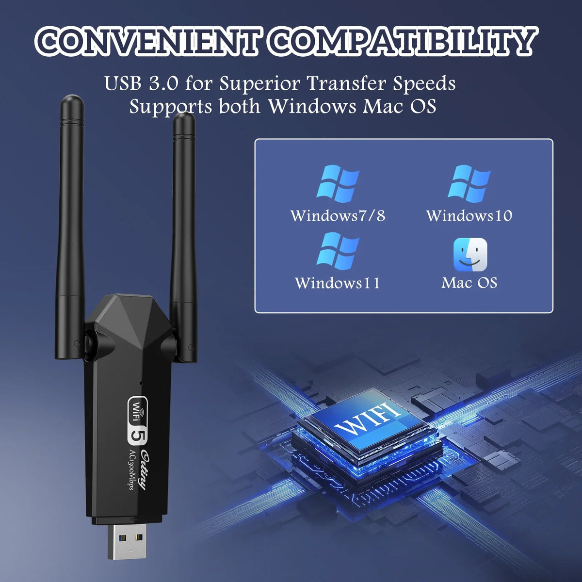 Dual Windows WiFi Network Dongle WiFi 11/10/8/7, for Mac OS USB Adapter Laptop Desktop Dual 1300Mbps USB Ortiny Wireless WiFi Adapter, Wireless PC, Band 10.9-10.15 for 5G/2.4G Supports Band Adapter