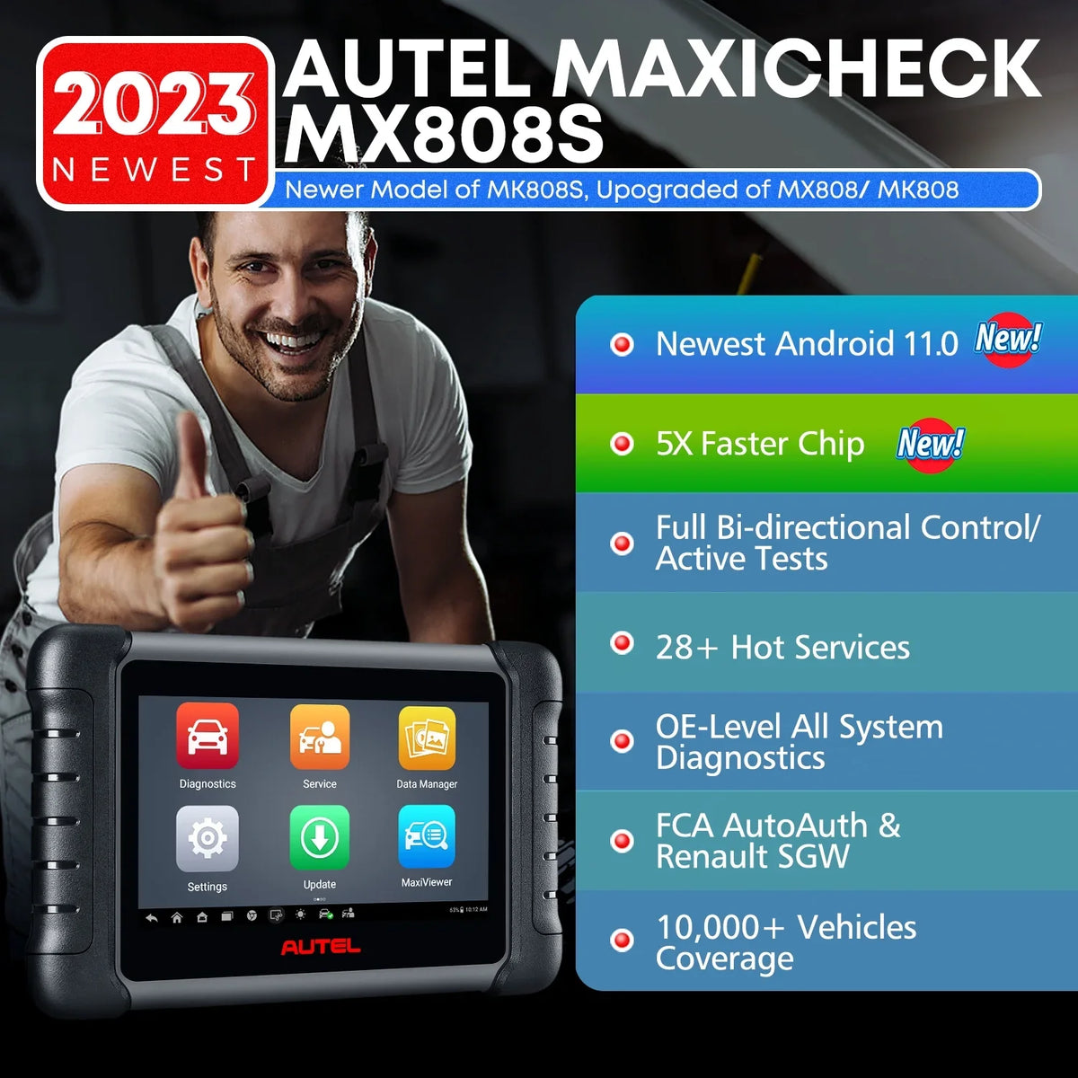 Android 64GB Autoauth Scan, 4-Core Tool 4GB MaxiCheck FCA OE MK808S RK3566 MX808S 2 as System with Autel 11 3000+ Diagnostic MK808Z Year Bidirectional All same Update, &