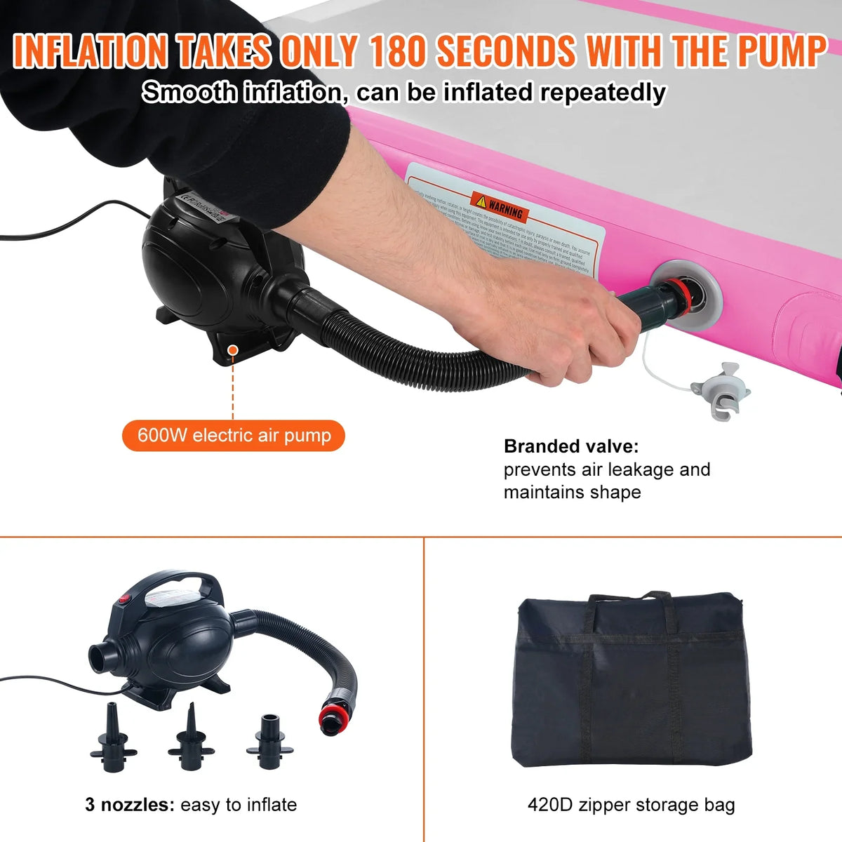 with Mat Rail 20ft Inflatable Air SKYSHALO Fitness Pump Drum Gymnastics