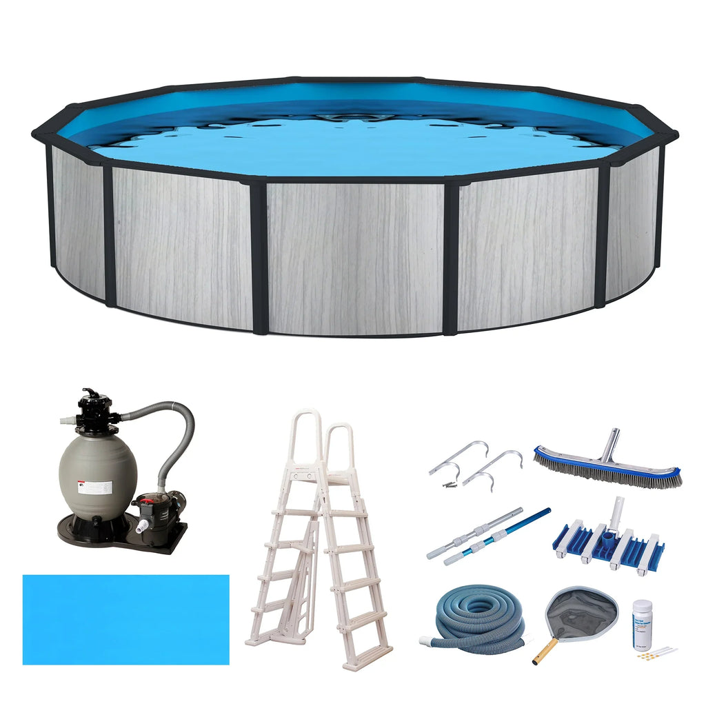 52-in Deep Wave Pool 18-ft 8-in Hybrid Blue Savannah with Package Round Top Rail