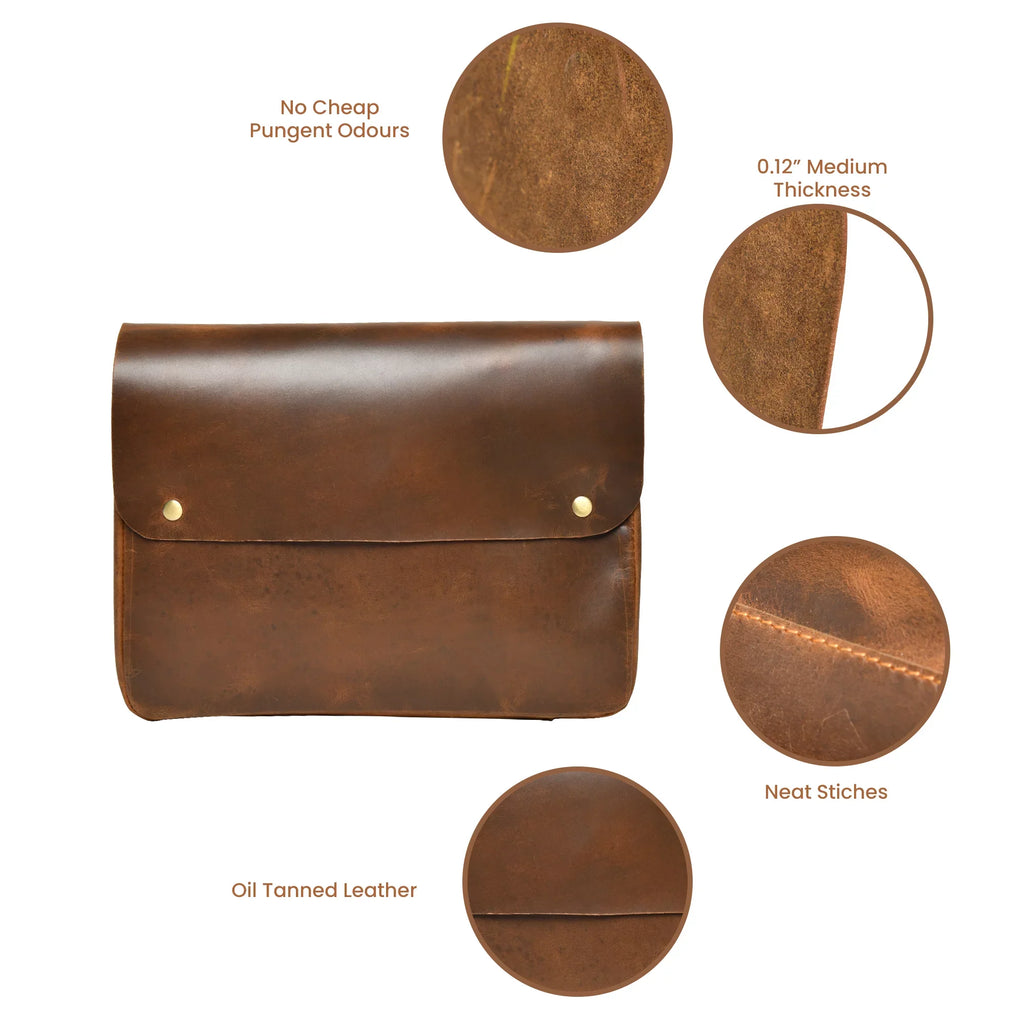Portfolio File MacBook Case Sleeve Leather Document Grain Folder Top Holder Envelope Folio